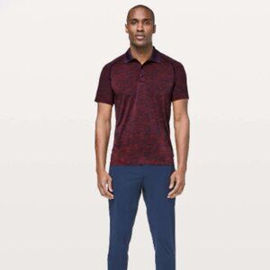 LULULEMON Metal Vent Tech Stretch Performance Red Black Active Polo Shirt Sz L